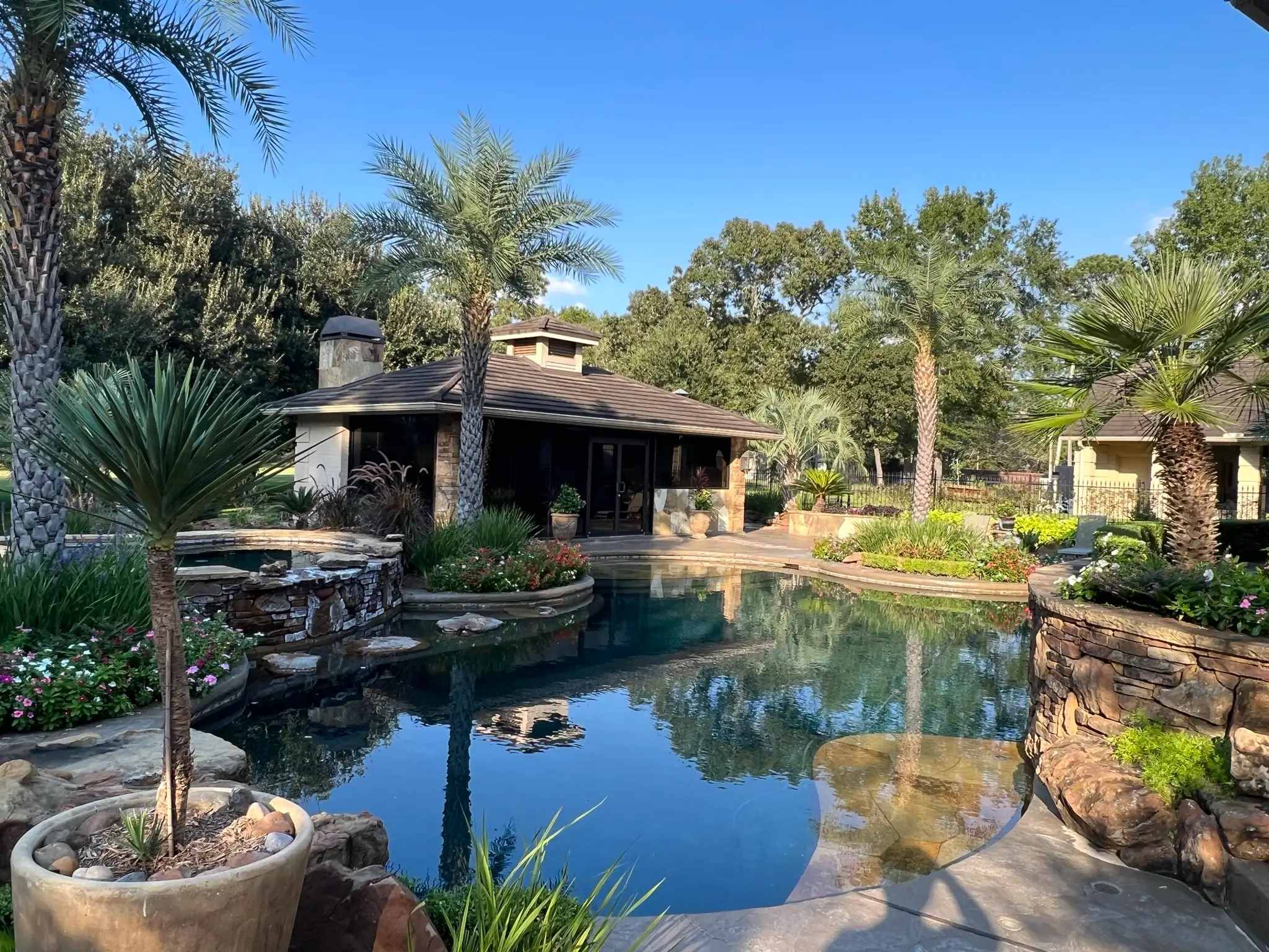 Decorative rock installation in The Woodlands TX by FM Landscaping and Hardscape